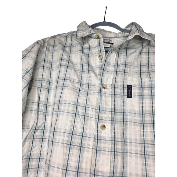 Columbia Mens XL White Blue Cotton Short Sleeve Button Fishing Hiking Shirt - Picture 12 of 16